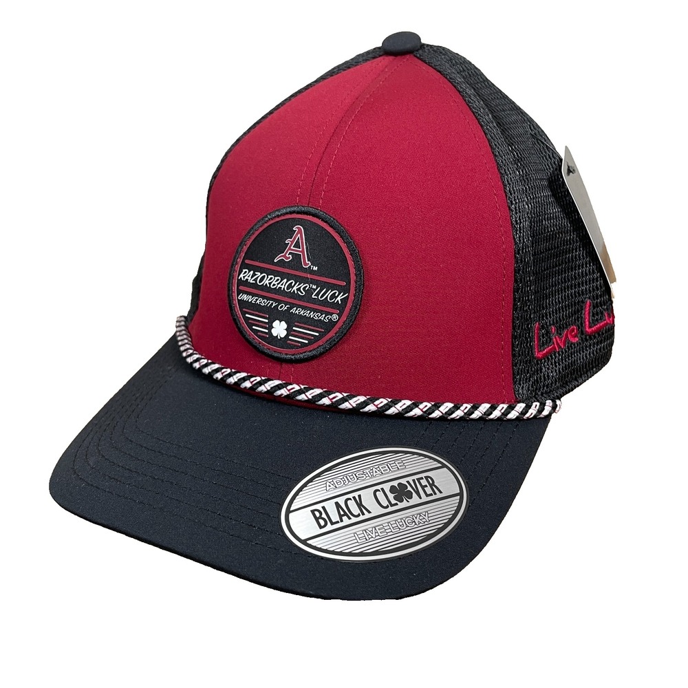 NEW Black Clover Arkansas Razorbacks Mesh Trucker Hat Red Black Snapback Adjusts